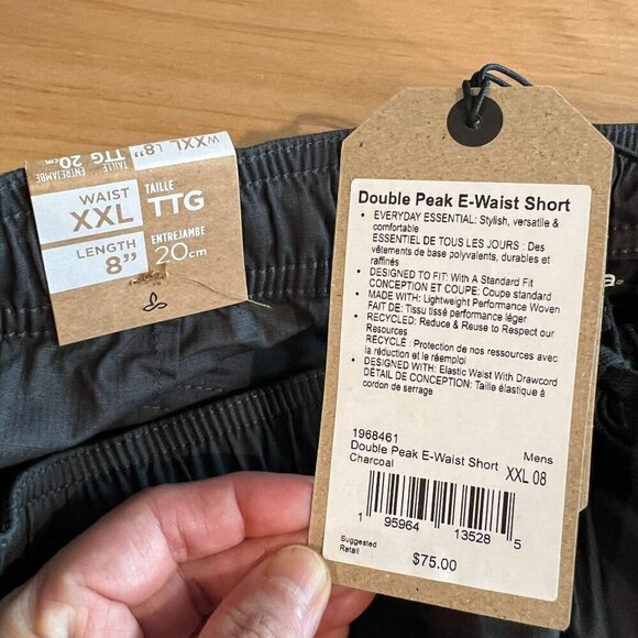 prAna Men's Double Peak E-Waist Everyday Hiking Short Sz XXL / 8"L in Charcoal - Picture 6 of 8
